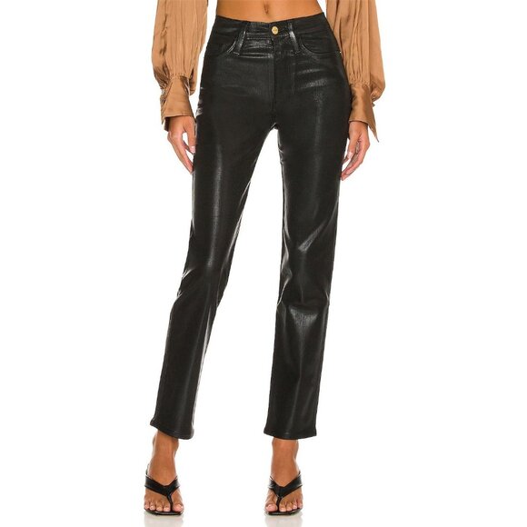 FRAME Le Sylvie Slender Straight Noir Coated Black Mid Rise Ankle Jeans, Size 26 - Picture 2 of 14
